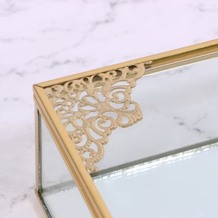 Great organizer for storage, with a lid, glass, with a mirror -bottom, 1 section, 17 × 10.5 × 7 cm, the color is transparent/copper-8