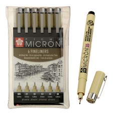A set of capillary pens 6 pieces (Liners 0.2, 0.25, 0.3, 0.35, 0.45, 0.5), Sakura Pigma Micron, black color (pigmented light -resistant ink)