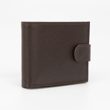 Male purse on the Textura button, for bills, for cards, for coins, brown color
