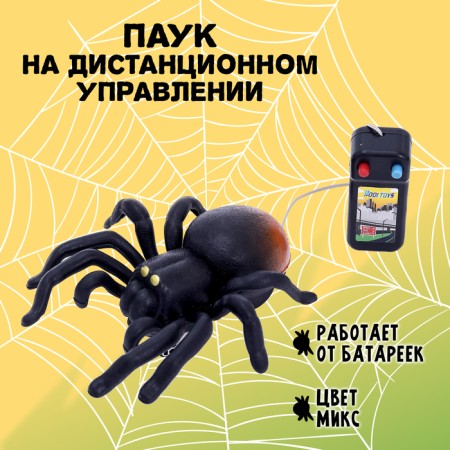 The animal "Spider", on remote control, works from batteries, the color of the mix