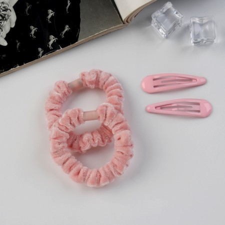 Hair set "Gloria Tenderness" (2 gum 5.5 cm, 2 invisibility 5 cm) pink-1