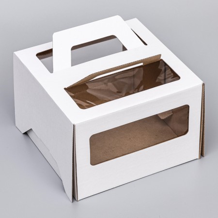 Box for cake 2 windows, with handles, white, 22 x 22 x 15 cm-1