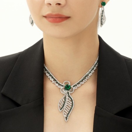 Set 2 objects: earrings, necklace "Phoenix" bend, white-idle color in silver, 35 cm-6