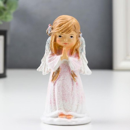 Souvenir Polystone "Angel-Land-Prayer" White-pink 9.5x4.5x5 cm