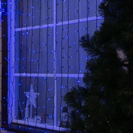 Garland "Curtain" 2 × 9 m, IP44, UMS, dark thread, 1800 LED, Blue glow, 220 V