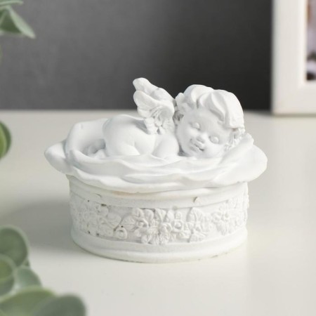 Polystone box white angel on a flower 6*8*8.5 cm mix-1