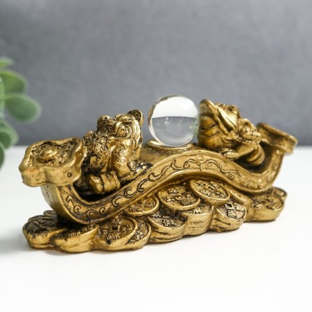NECKE Bronze "Two toads in the wand of Jui with a ball" 14x6x5 cm 1201418-1