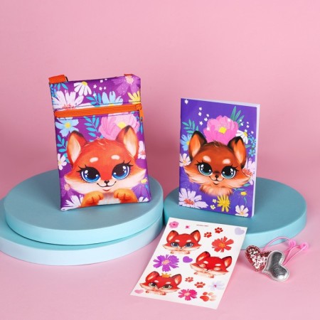 Gift set for the girl "fox", bag, gum set, notebook, tattoo-8