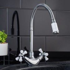 Kitchen mixer RMS SL92W-279F, two-wound, high spout, chrome/white