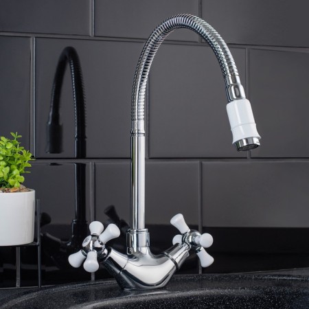 Kitchen mixer RMS SL92W-279F, two-wound, high spout, chrome/white