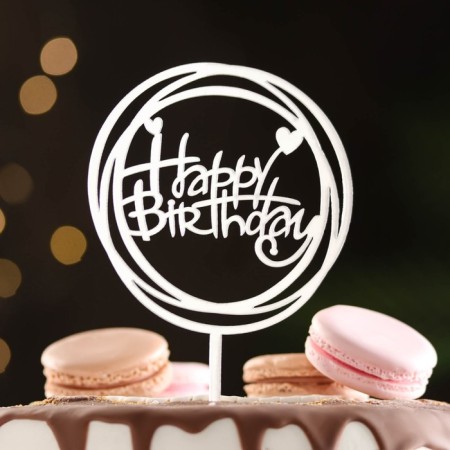 Topper "Happy Birthday", a circle with hearts, silver, give beautifully