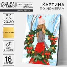 New Year's picture on numbers on a canvas with a subframe and a new year! Girl with a wreath 