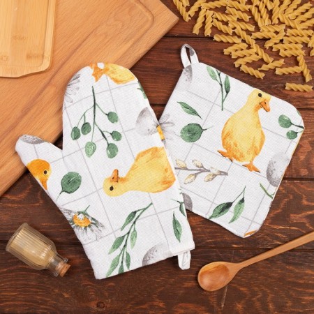Set of Duckling kitchen shade: mittens 20x27 cm, take 19x19 cm, 100% cotton