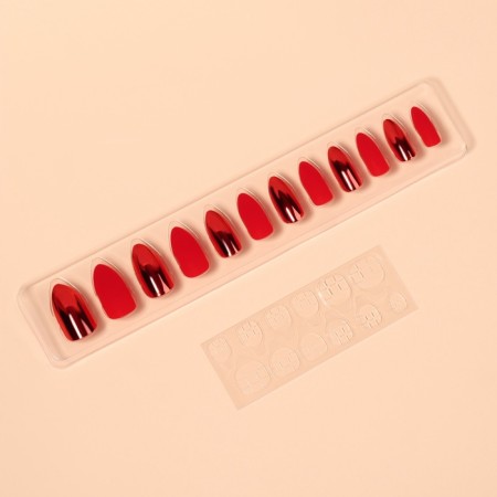 Patch nails, 12 pcs, with glue plates, almonds, red