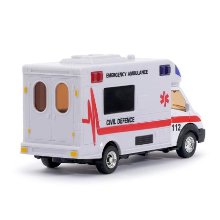 Metal “ambulance” machine, inertial, light and sound effects, scale 1:48-2