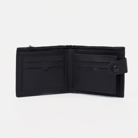 Men's purse on the button, a department for bills, for maps, for coins, black color-2