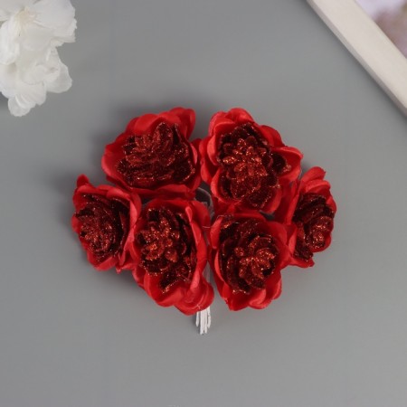 Decor for creativity "Camellia" red (1 set = 1 bouquet) in the bouquet 6 pcs 4x11 cm