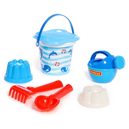 Sanding set: a bucket with a sticker, a strainer, scoop, robberies, 2 molds, watering can-2