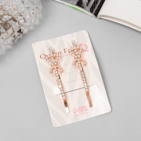 Invisible hair "Gloria" (set 2 pcs) bow, 6 cm, pink gold-2