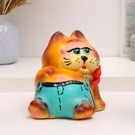 Pig a piggy bank "lying cat" Red-2