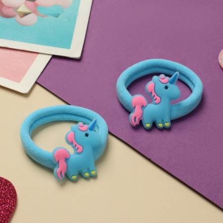Hair gum "Melody" (set 2 pcs) unicorn, 4 cm, blue-1