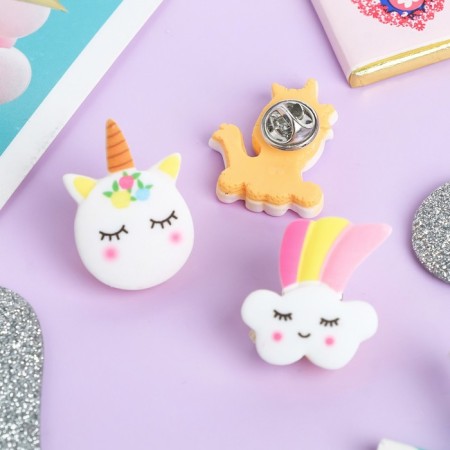 Set of badges (3 pcs.) "Unicorns" cute, form mix, color-1