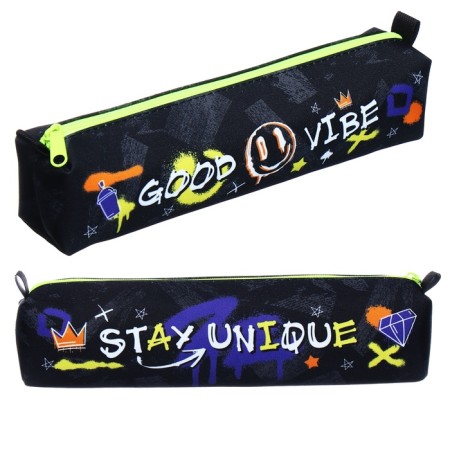The pencil case is soft, 1 compartment, quadro, 45 x 210 mm, Hatber "Be unique!" Black/Green NPK_62157