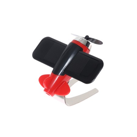 A toy on a car panel, a plane, a propeller spins from the sun, black-3