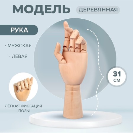 Model wooden hand, male, left, 31 cm
