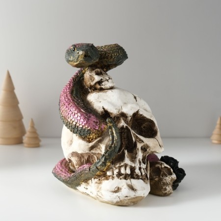 Souvenir Polystone Light "Skull with a snake" 19.5x14.5x17.5 cm-2