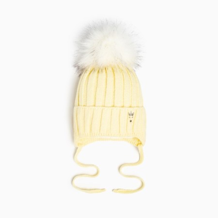A hat for a girl knitted, yellow color, size 47-50 cm (1.5-3 years)