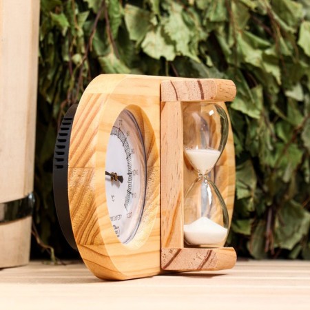 The thermometer-gigrometer for a bathhouse with sand clocks, wooden-3