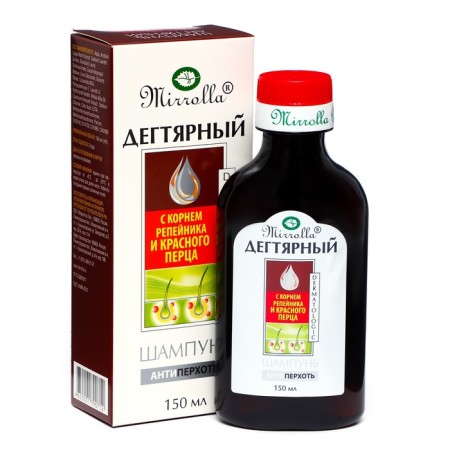 Mirrolla tar shampoo "red pepper and burdock extract", 150 ml