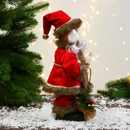 Santa Claus "In a caftan with buttons and a bag" 30 cm, moves, red-brown-1