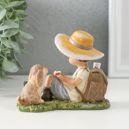 Souvenir Polystone "A boy in a clearing reads a book with a dog" 11x5.5x8.5 cm-3