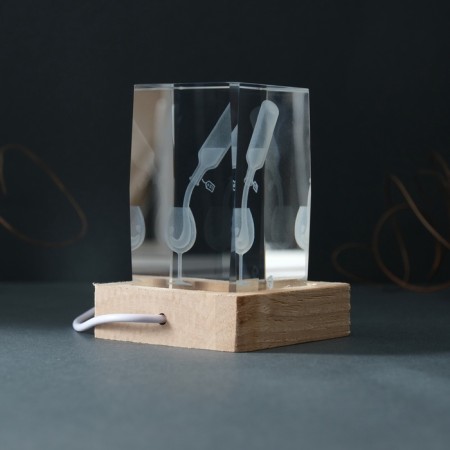 Souvenir glass backlight "Rectangle. Glass and wine" Tree, USB 7x7x10-6