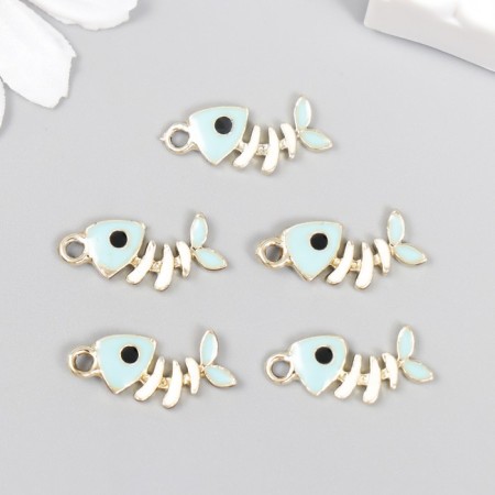 Decor for creativity metal, enamel "Skeleton of fish" with white and white 2x0.8 cm-2