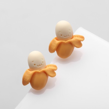 Earrings plastic "Banana", white-yellow color in silver-1