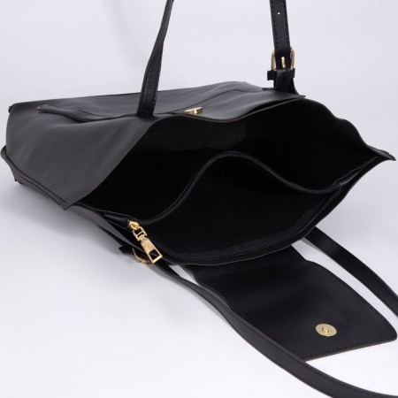 Soper bag with zipper, black color-4