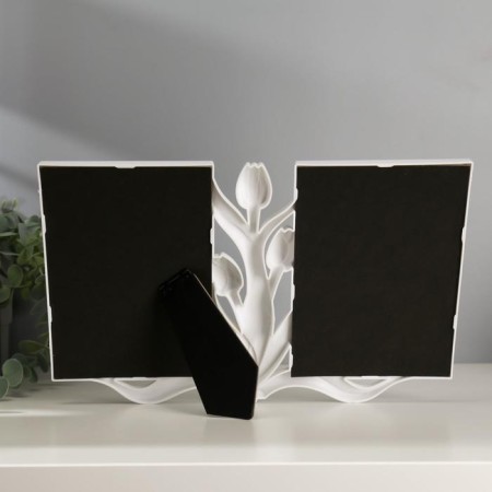 Photo frame Plastic in 2 photos 10x15 cm "Tulips" White 20x31 cm-3