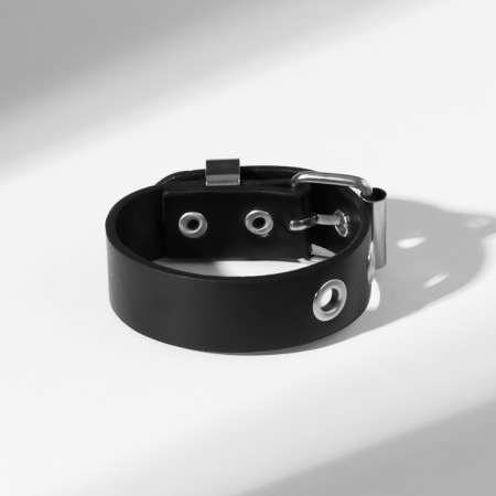 Bracelet Leather "Hardcore" strap, black color in silver-1