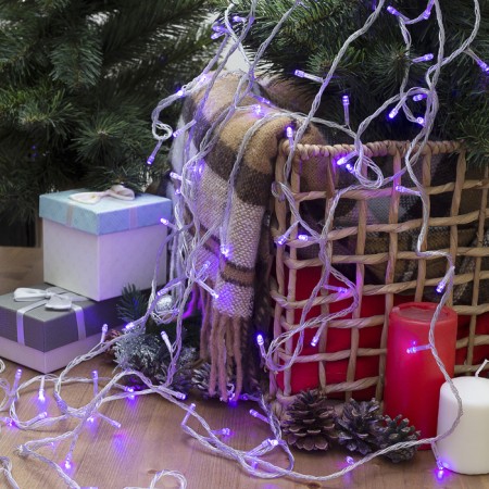 Garland “thread” 10 m, IP20, transparent thread, 100 LED, purple glow, 8 modes, 220 V-4