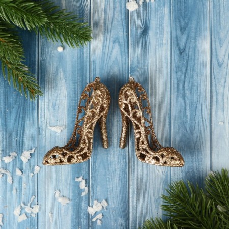 Christmas tree decoration "Glitter shoes" 7x6 cm, gold