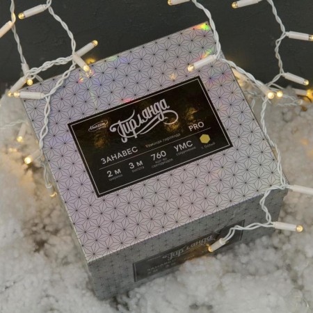 Garland "Curtain" 2 × 3 m, IP65, UMS, white thread, 760 LED, warm white glow, 220 V-3