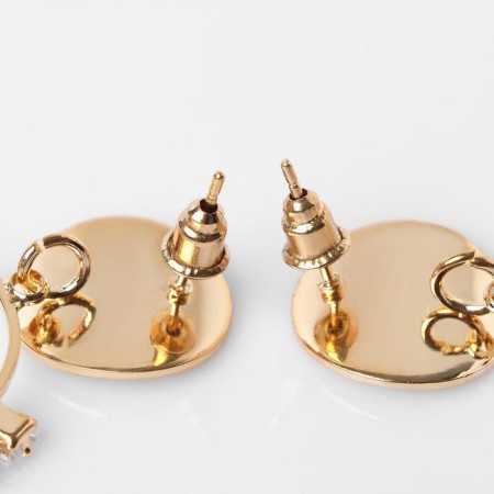 Earrings with rhinestones "Flash" circle, white color in gold-2