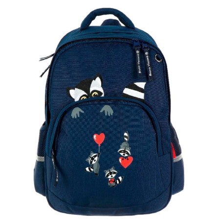 School backpack Bruno VisConti, 40 x 30 x 16 cm, ergonomic back, "raccoons, hearts"