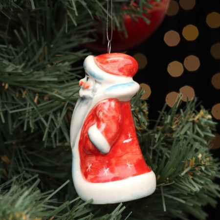 Fir -tree porcelain toy "Santa Claus", red fur coat, 8.5 cm-1