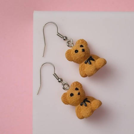 Earrings Assorted "Yummy" cookies bear, brown-black color in silver-1