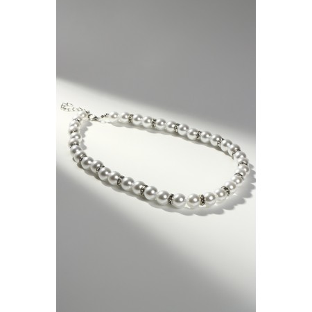 Pearl beads "Bride" ball No. 10, white color with rhinestones, l = 40 cm-1