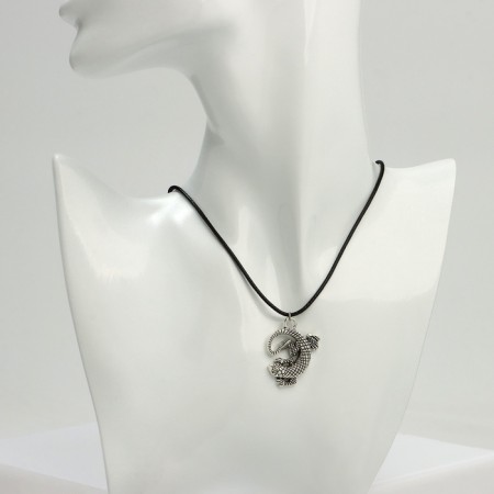 Pendant on the lace "lizard", color black silver on a black lace, 40 cm-3
